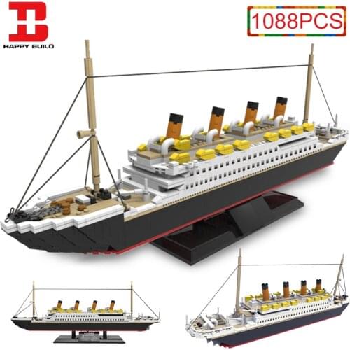 Happy Build 1088pcs RMS Titanic Ship Large Cruise Building Blocks City Movie Boat Education Educate Bricks Toys for Children