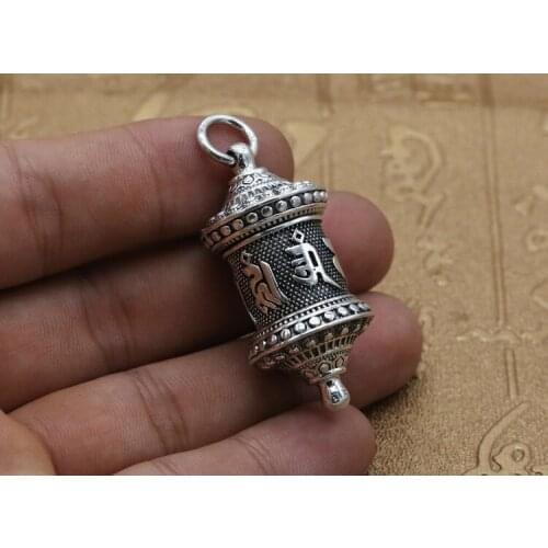 990 sterling Silver Om Mani Padme Hum Prayer Wheel open pendant locket charm jewelry for men women gift A4848