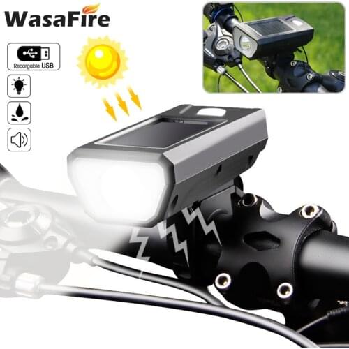 Solar Power Bicycle Light with Horn LED Super Bright USB Rechargeable Bike Front Light MTB Flashlight Cycling Lantern Headlight