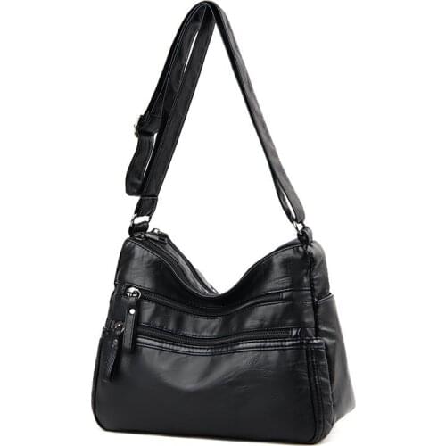 Soft PU Leather Shoulder Bags for Women 2020 Many Zippers Handbags Solid Hobos Many Pocket Messenger Bags Crossbody Bags