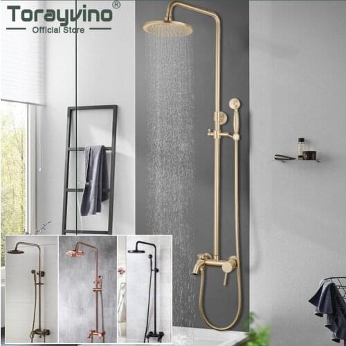 Torayvino Best Quality Bathroom Shower Faucet Set Round Rainfall Shower Head Handshower Wall Mounted Combo Kit Mixer Tap