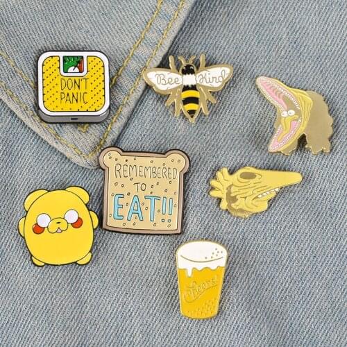 Cheers ! Yellow Enamel Pins Collection Don't Panic Bee Kind Adventure Brooch Pin Metal Badge Clothing jewelry Lapel Pin
