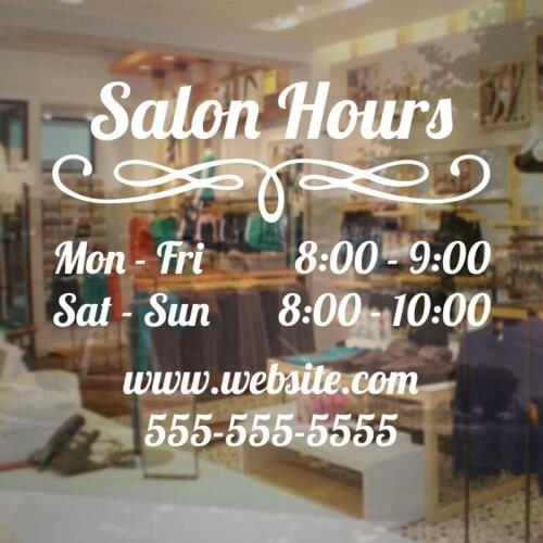 Salon Hours Sign Business Store Hours Sticker - Vinyl Decal Personlized Store Name Operation Time Window Glass Door Mural BH14