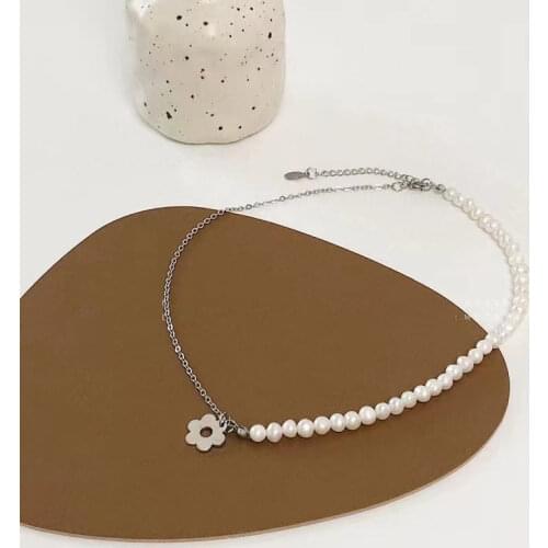 Baroque Flowers Pendants Vintage Pearl Necklaces Women French Romantic Splice Clavicle Chain Fashion Dainty Beach Jewelry Gift