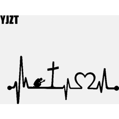 YJZT 15.2CM*6.6CM Praying At Cross Heartbeat Vinyl Decal Car Sticker Jesus Faith Bible Christian Black/Silver C3-1380