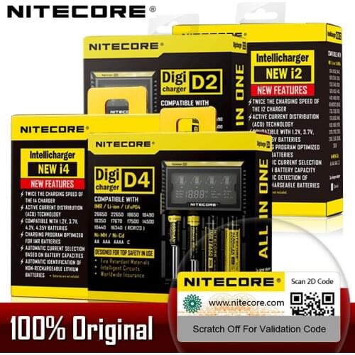 Nitecore D4 D2 New I4 I2 Digicharger LCD Intelligent Circuitry Global Insurance li-ion 18650 14500 16340 26650 Battery Charger