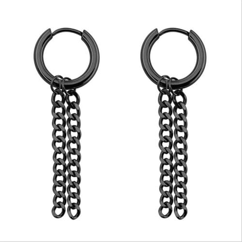 1pc Black Color Stainless Cirlce Stud Earrings for Women & Men Helix Ear Clip with Tassel Chain Piercings Fashion Jewelry
