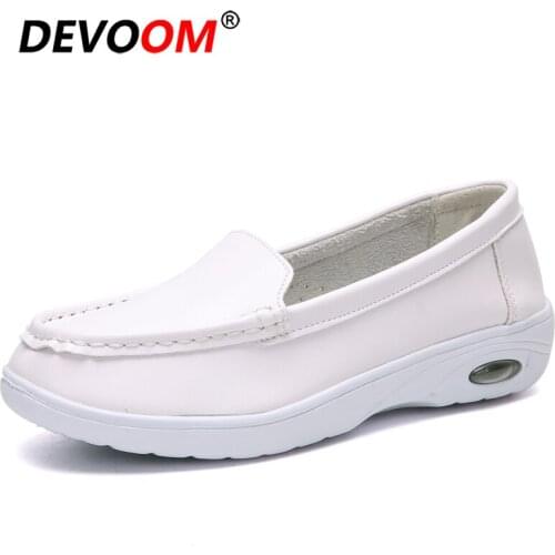 Women Low Cut Outs Flats Shoes Leather Round Toe Non-slip Rubber Ballet Flats Career Nurse White Flat Shoes Summer big size 41
