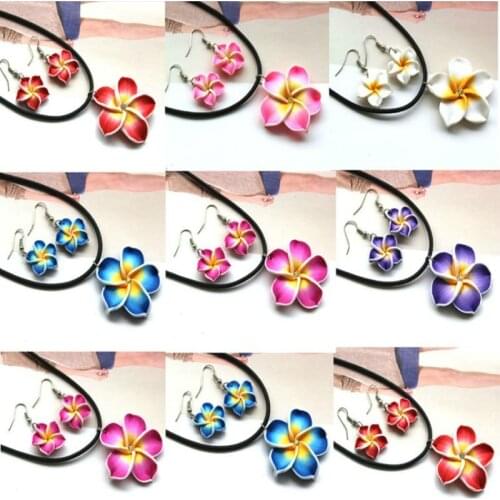 Womens Fashion Polymer Clay Flower Leather Crystal Rhinestones Earrings Hawaiian Flower Egg Flower Earrings