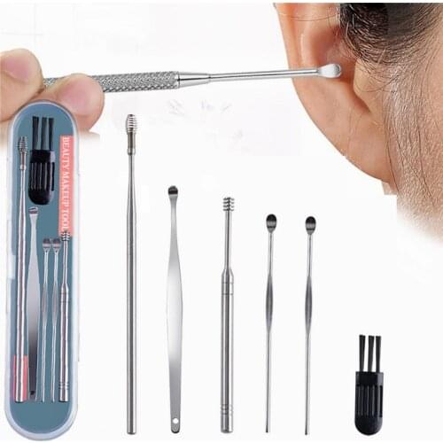 1/7Pcs Ear Wax Pickers Stainless Steel Earpick Wax Remover Curette Ear Pick Cleaner Ear Cleaner Spoon Care Ear Clean Tool