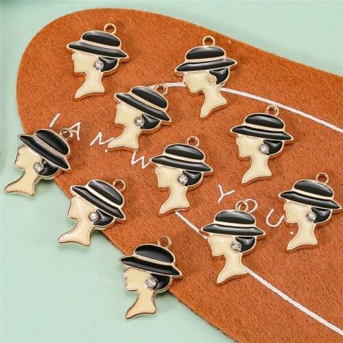 10pcs/lot Wear Hat Women Alloy Charms Pendant Black Color For DIY Handmade Necklace Bracelet Jewelry Accessories