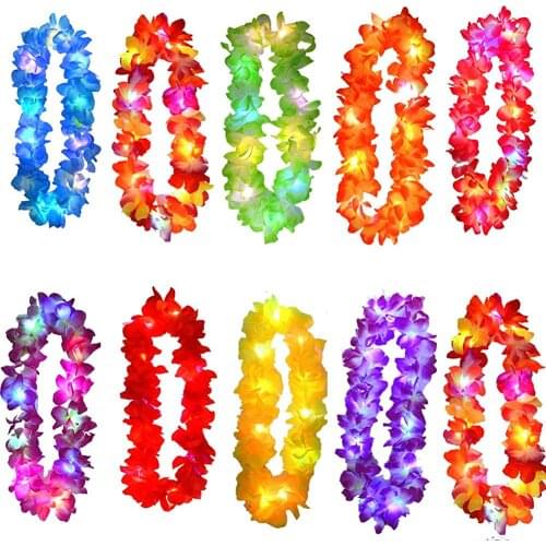 10pcs Light Up Hula Luau Glowing Wreath LED Hawaii Flower Leis Garland Necklace Birthday Beach Party Holiday Wedding Decoration