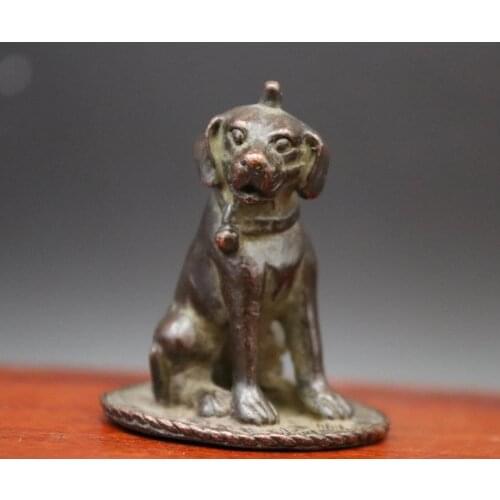 100% red copper Statue Chinese Zodiac fengshui Animal Hunting dog family pet Sculpture mini small statue Decoration Gift