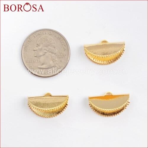 BOROSA 100PCS Half Moon Shape Gold Color Brass Clip Cord Flat Crimp End Clasp Jewelry Findings for Jewelry Making PJ095