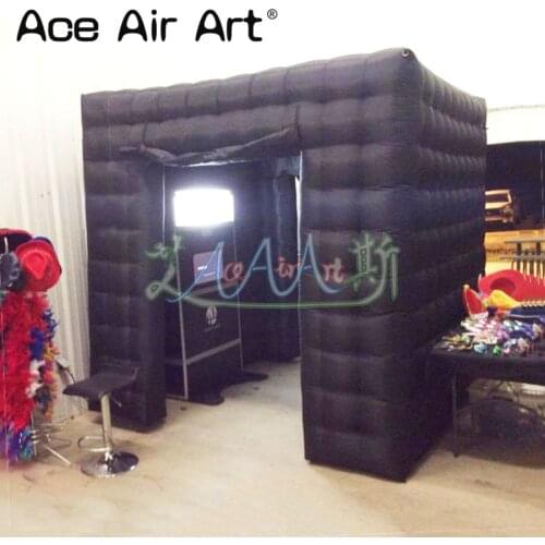 2.4m totally black inflatable photo booth cabinet social booth with curtain for dance party and events without lights