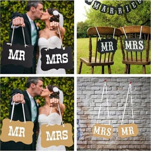 2pcs/set DIY Mr&Mrs Chair Signs Garland Bridal Banner Supplies Paper Flag Board Ribbon Sign Photo Booth Props Wedding Decoration