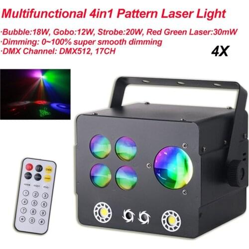 4Pcs/Lot Multifunctional 4in1 Pattern Laser Light Strobe Projector DMX 512 Stage Effect Lighting For DJ Disco Party Wedding