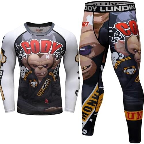 Bjj GI 3D Monkey Printing MMA Rashgaurd Set Fightwear Muay Thai MMA Compression KickBoxing Tight Trousers Boxing Jerseys Suits