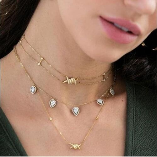 Tear drop charm AAA cz choker elegant chain bridal gift top quality 5pcs charm statement fashion silver color necklace
