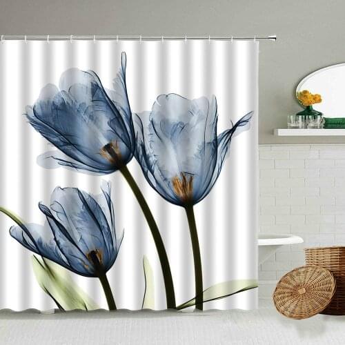 Color Tulip Waterproof Shower Curtain Abstract X-ray Flower White Background Bathroom Decoration Blackout Screen With Hook Set