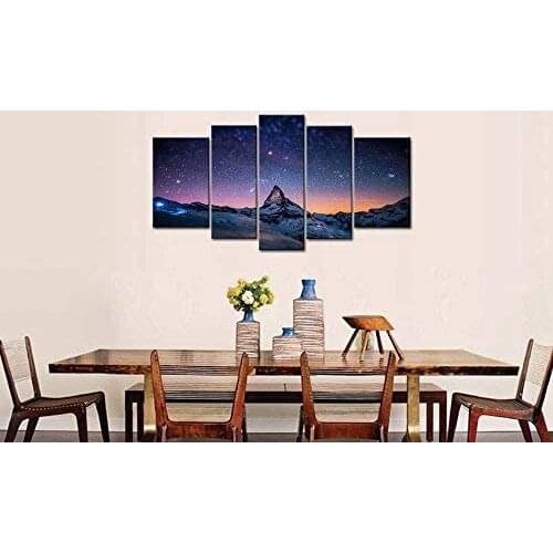 Starry Sky and Mountains Home Decoration Landscape Canvas Painting Galaxy Bright Wall Picture for Living Room Decor Posters