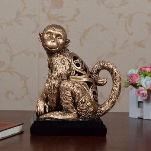 Europe Style Retro Creative resin decoartion crafts cute monkey sculptures drawing room study cute home decor fake bronze staute