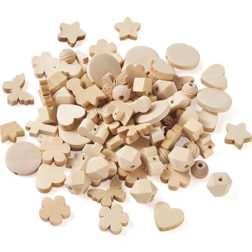 100pcs/box Wood Beads Pendants Charms with Plastic Bead Container for Jewelry Findings DIY Handmade Making NavajoWhite 6.4x12cm