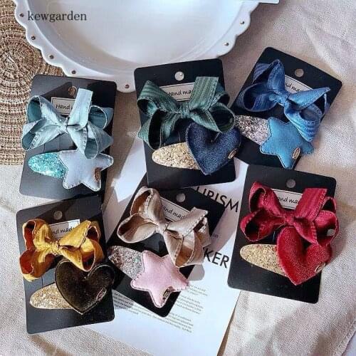 Kewgarden Love Star Bowknot Hair Accessories Sets Barrettes + Hairclips Girls Headwear BB Side Hairpins 2 Set / Lot