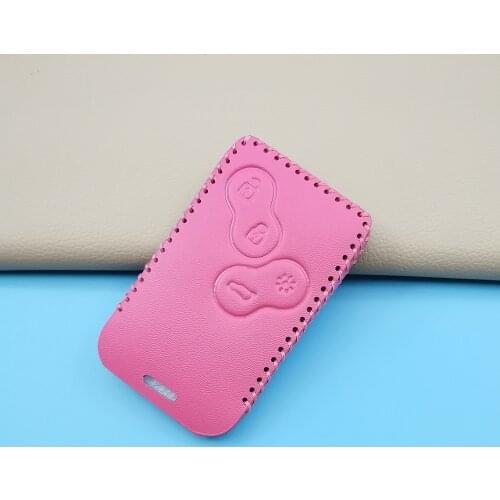 Pink Style Leather Car Key Case For Renault Clio Logan Megane 2 3 Koleos Scenery Card 4 Button Smart Remote Control Cover Box