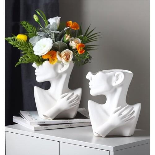 Creative half-length portrait ceramic vase ornaments modern abstract art vase hydroponic flower plug home decoration ornaments