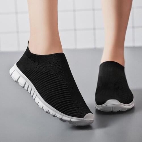 Big Size Summer Breathable Sports Shoes for Women Sport Sneakers Womens Running Shoes Black Sneakers Woman Knitting Flat A-874