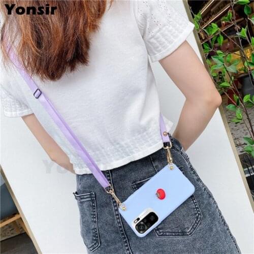 Lanyard Cute Fruit Crossbody Case For Xiaomi Redmi Note 10 4g Soft TPU Neck Strap Cover Phone Bags Cases For Redmi Note 10 Pro