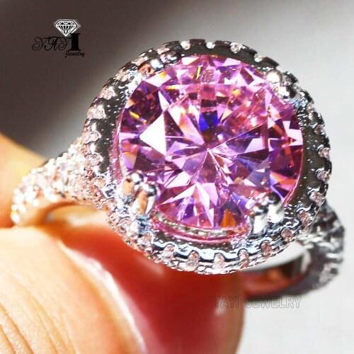 YaYI Jewelry Fashion Princess Cut 12*12mm Huge Pink Zircon Silver Color Engagement Rings wedding crown Rings Party Rings 681