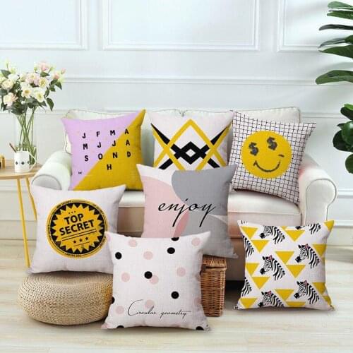 2018 New Modern Minimalist Zebra Cushion Cover Cute Yellow Smiley Face Irregular Geometric Ins Plush Pillow Case 2 Sides Print