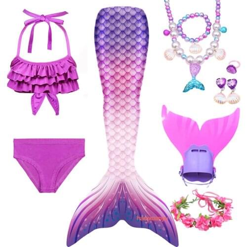 New Girls Mermaid Tail Swimsuit for Swimming Mermaid Costume Bathing Suit Swimwere with Fin Flipper Halloween Costumes for Kids