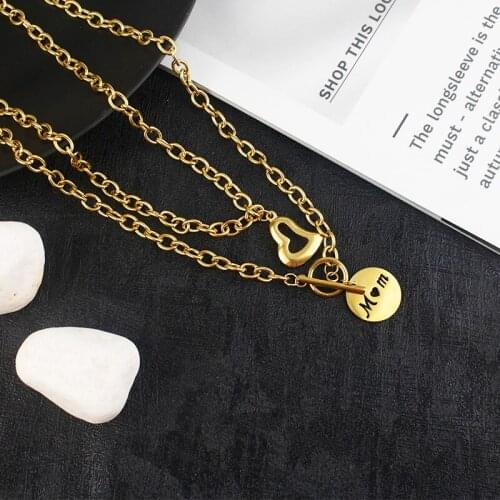 Mama Necklace Love Necklace Multi-layer Heart Necklace Round MAMA Necklace Stainless Steel Pendant For Girlfriend For Mom Mother
