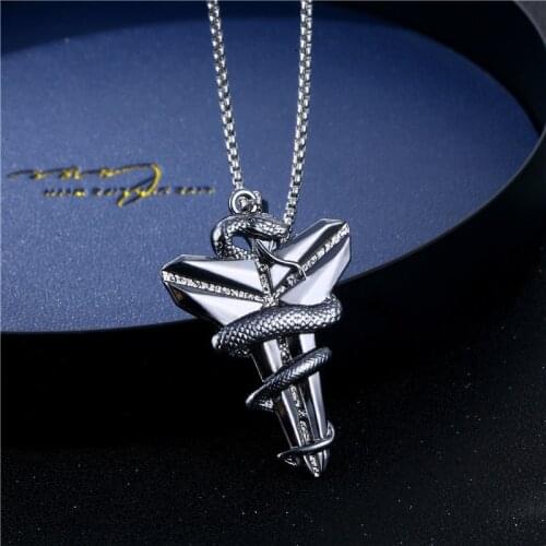 Stainless Steel Pendant Hip Hop Black Mamba Viper Cross Necklace Male and Female Jewelry Trendy Matching