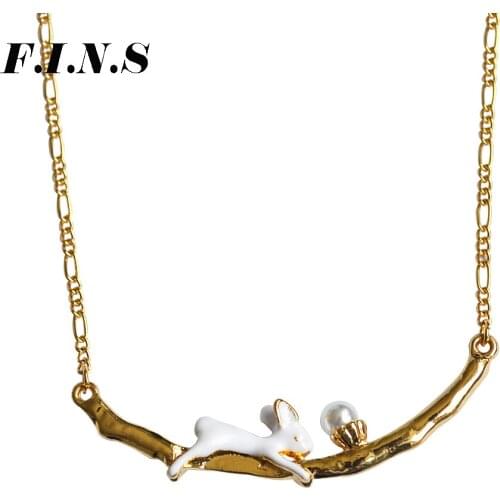 F.I.N.S Dlicate Chic White Enamel Bunny Necklaces & Pendants for Women Gold Chain Choker Necklace Fashion Collier Femme Jewelry
