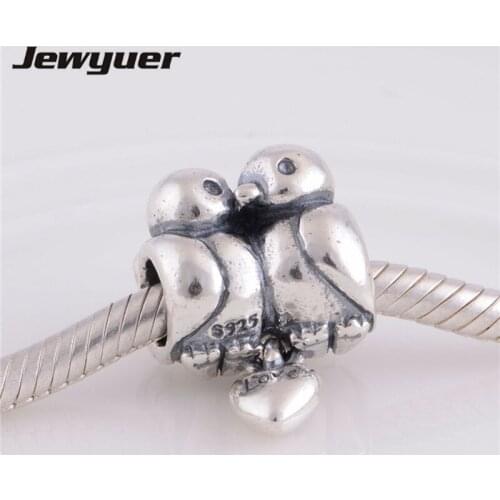 Couple Birds Dangle Charms 925 Sterling Silver bracelet charms pendants for jewelry making DIY Jewelry Wholesale BE109