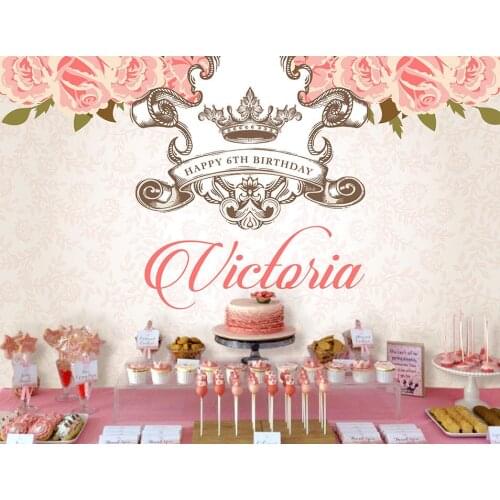 Custom princess crown pink rose flower leaves birthday photo studio background High quality Computer print party backdrops