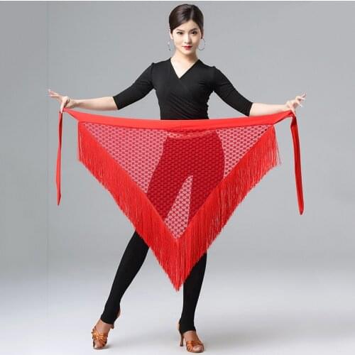 Latin Dance Waistband Red Triangle Scarf Skirt Sexy Mesh Tassel Skirt Female Adult Professional Belly Dance Accessories DL5028