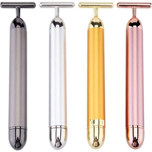 24k Gold Face Lift Bar Roller Vibration Slimming Massager Facial Stick Facial Beauty Skin Care T Shaped Vibrating Tool