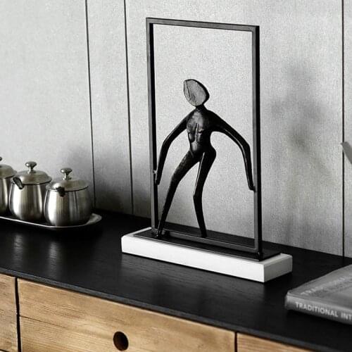 Modern Home Decor Marble Furnishings Living Room Hotel Office Desktop Table Abstract Figure Hold A Black Metal Frame Figurines