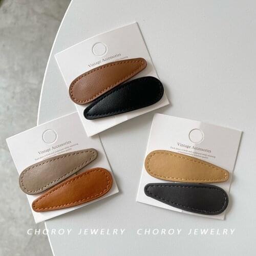 2pcs Waterdrop Pu Leather Hairpins BB Clips For Women Vintage Hair Accessories Wholesale