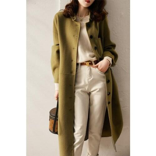 Womens slimming shirt heavy hand-made double-sided woolen sheep wool mid-length coat coat