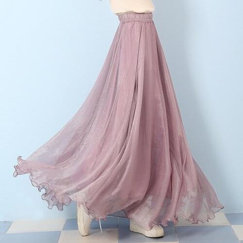 Sale Women Summer Bling Chiffon Skirt Bridesmaid Long Skirt Blush Prom skirts/Bridesmaid Maxi Skirt Evening Party Gowns Vestidos