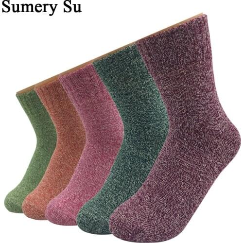 5 Pairs/Lot Wool Socks Women Winter Harajuku Japanese Bohemian Cashmere Warm Socks Ladies Girl Christmas Gift