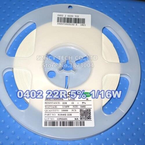 10000pcs 0402 22R 5% 1/16W HJ0402-22R Chip Resistor