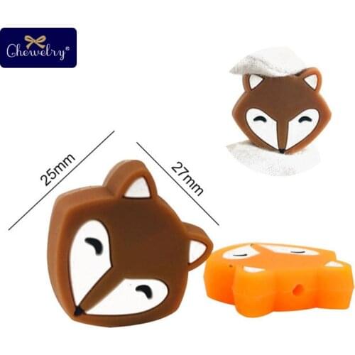 20pc Mini Silicone Fox Bead Baby Teethers Silicone Pearl Beads Rodent DIY Pacifier Chain Pendant Biter Chew Teething For Kid Toy
