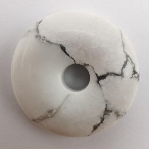 30MM Natural White Howlite Stone GEM Carved Safety Button Pendant Necklace Jewelry H332